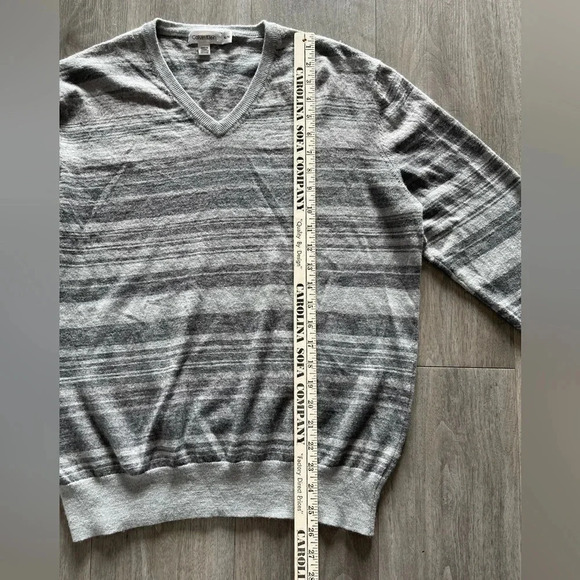 Calvin Klein Gray Striped Long Sleeve V Neck Merino Wool Blend Sweater womens XL - Picture 9 of 11